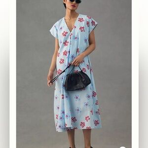 NWT retail $400 size M MARIMEKKO dress in light blue with red and blue flowers.